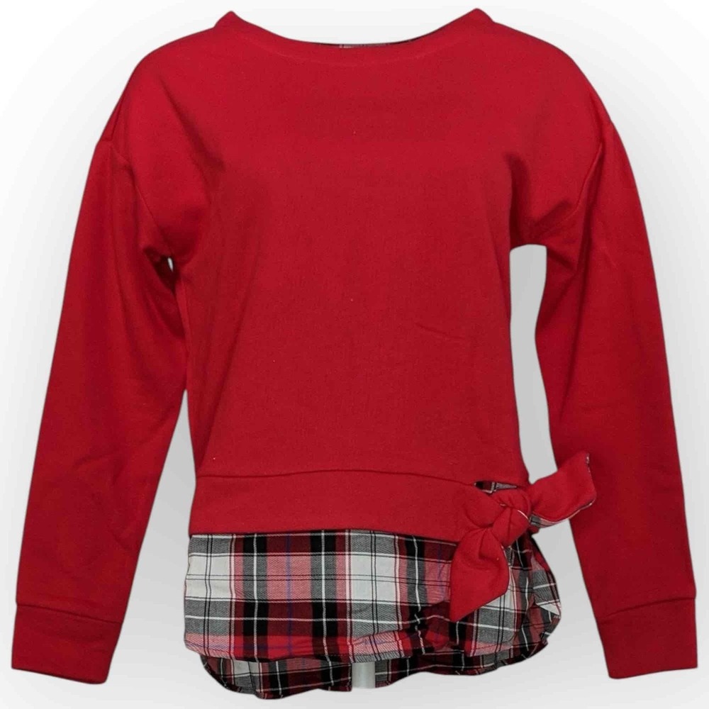 NWT IZOD Women Tango Red Tie-Front 2-Fer Fleece-Lined Sweatshirt Size Large
